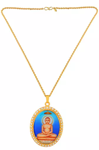 Brass gold plated cz jain mahavir swami chain pendant