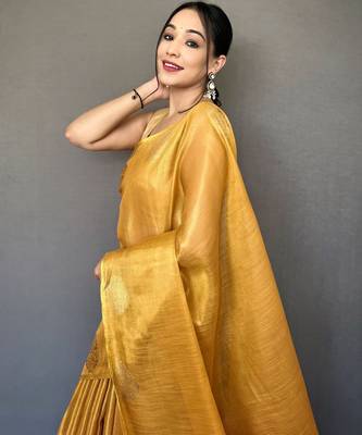 Golden Shining Tissue silk blend Saree  1