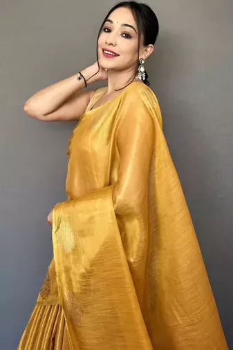 Golden Shining Tissue silk blend Saree 