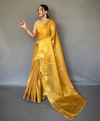 Golden Shining Tissue silk blend Saree  2