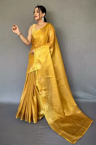 Golden Shining Tissue silk blend Saree 