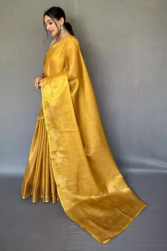 Golden Shining Tissue silk blend Saree 