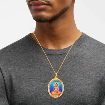 Brass gold plated cz jain mahavir swami chain pendant 5