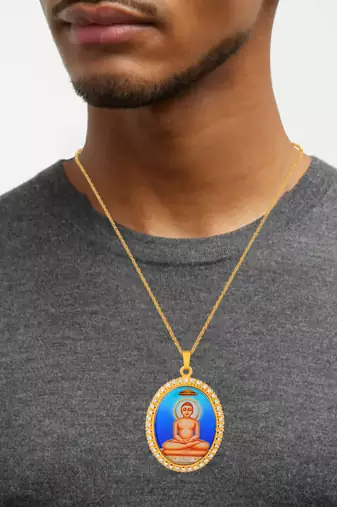 Brass gold plated cz jain mahavir swami chain pendant
