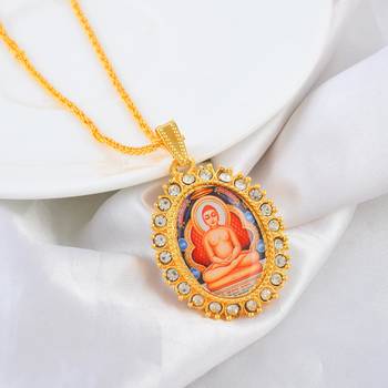 Brass gold plated cz jain mahavir swami chain pendant 1