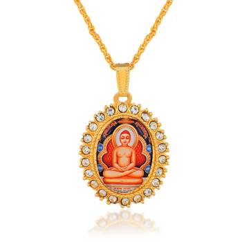Brass gold plated cz jain mahavir swami chain pendant 2