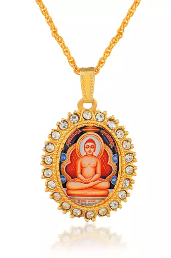 Brass gold plated cz jain mahavir swami chain pendant