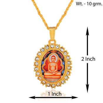 Brass gold plated cz jain mahavir swami chain pendant 3