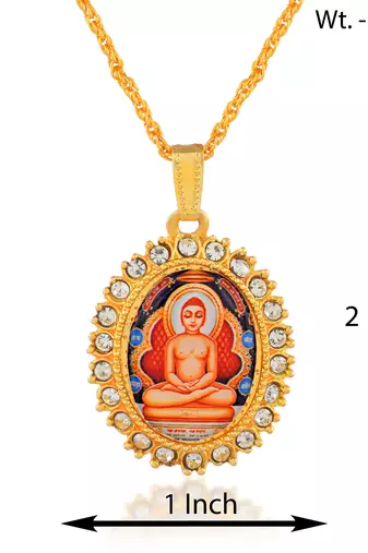 Brass gold plated cz jain mahavir swami chain pendant