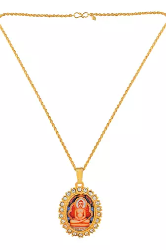 Brass gold plated cz jain mahavir swami chain pendant