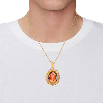 Brass gold plated cz jain mahavir swami chain pendant 5