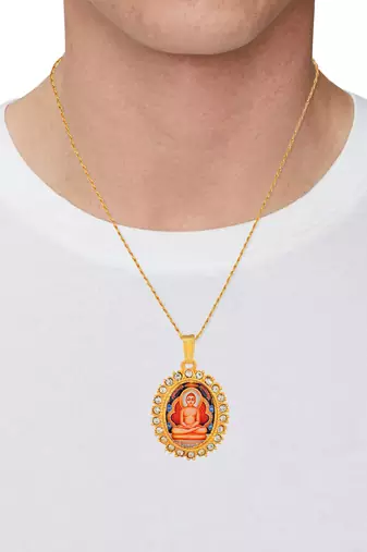 Brass gold plated cz jain mahavir swami chain pendant