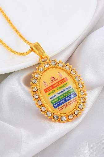 Brass gold plated cz jain namokar navkar mantra pendant