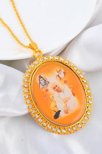 Brass gold cz big size guruji pendant