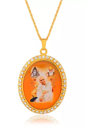 Brass gold cz big size guruji pendant