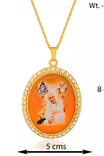 Brass gold cz big size guruji pendant