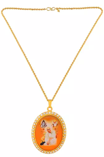 Brass gold cz big size guruji pendant