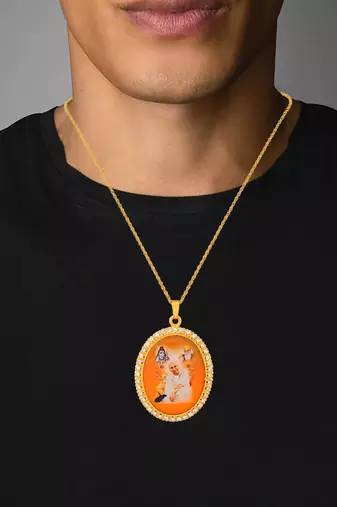 Brass gold cz big size guruji pendant