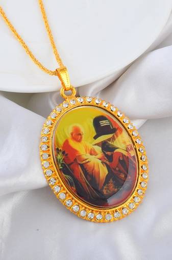 Brass gold cz big size guruji pendant