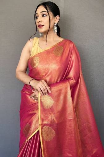 Pink Shining Tissue silk blend Saree 