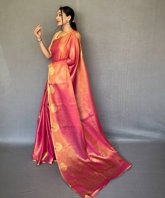 Pink Shining Tissue silk blend Saree  2