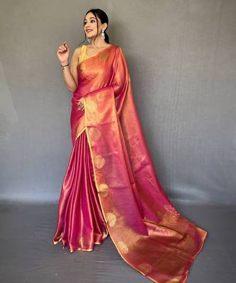 Pink Shining Tissue silk blend Saree  3