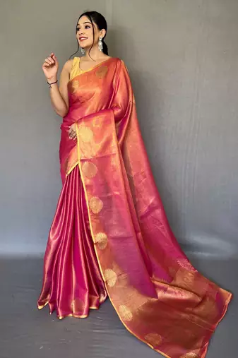 Pink Shining Tissue silk blend Saree 