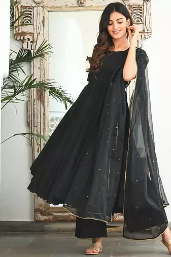 Black Sequin cotton Suit Set With Dupatta Elegant Designer Suit Set Festival Wear
