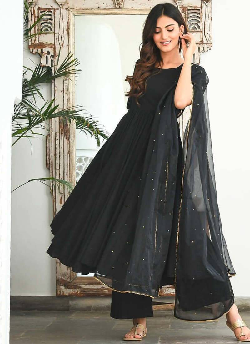 Black Sequin cotton Suit Set With Dupatta Elegant Designer Suit Set Festival Wear