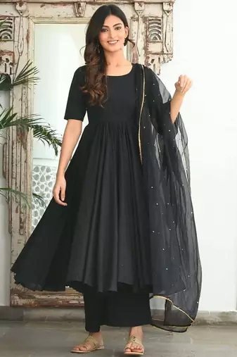 Black Sequin cotton Suit Set With Dupatta Elegant Designer Suit Set Festival Wear