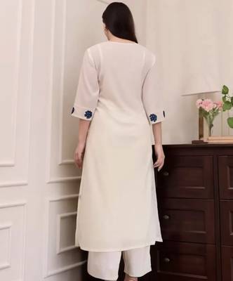  Viscose Thread work Straight Kurta with Pant And Dupatta Set 2
