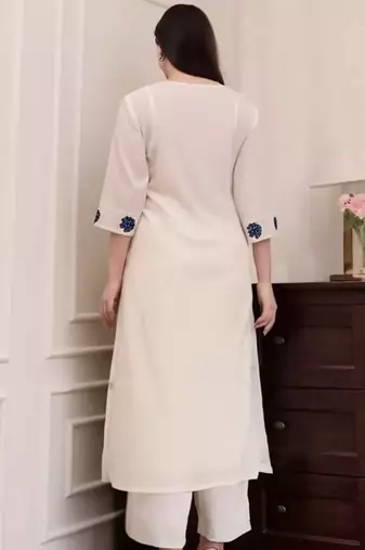  Viscose Thread work Straight Kurta with Pant And Dupatta Set