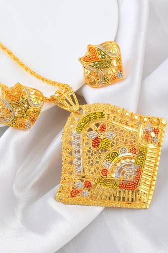 Brass micron gold meenakari handmade pendant for women