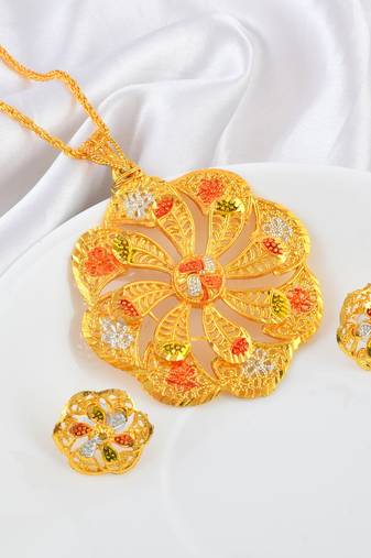 Brass micron gold plated floral design meenakari handmade pendant for women