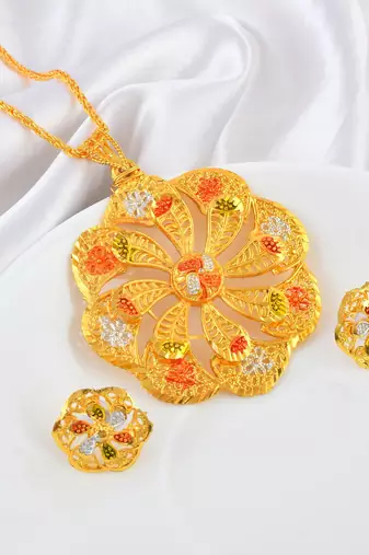 Brass micron gold plated floral design meenakari handmade pendant for women