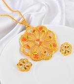 Brass micron gold plated floral design meenakari handmade pendant for women