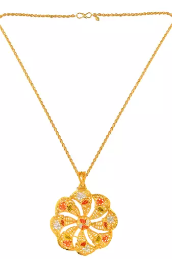 Brass micron gold plated floral design meenakari handmade pendant for women