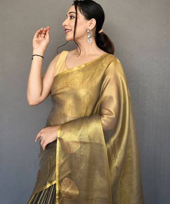Olive Green Shining Tissue silk blend Saree  1