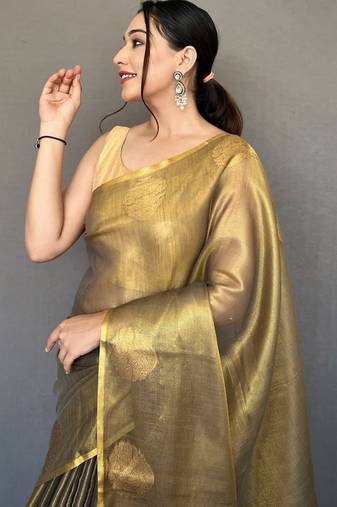 Olive Green Shining Tissue silk blend Saree 