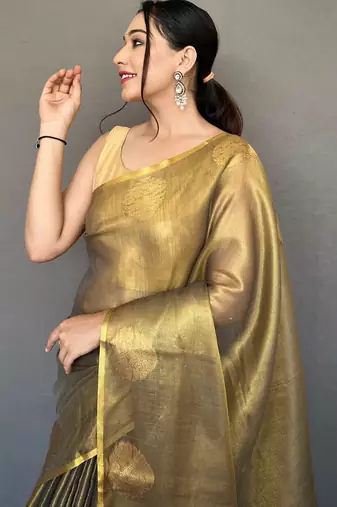 Olive Green Shining Tissue silk blend Saree 