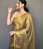 Olive Green Shining Tissue silk blend Saree 