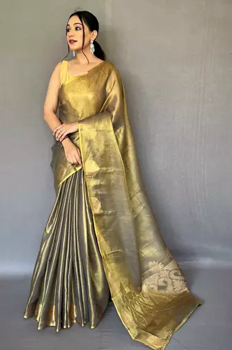 Olive Green Shining Tissue silk blend Saree 