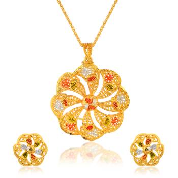 Brass micron gold plated floral design meenakari handmade pendant for women 4