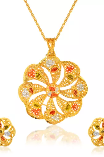 Brass micron gold plated floral design meenakari handmade pendant for women