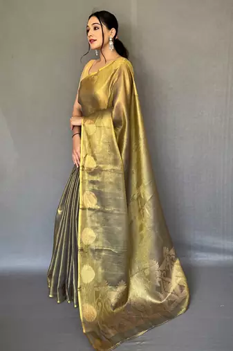 Olive Green Shining Tissue silk blend Saree 