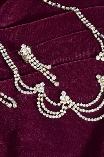 Silver rhinestone cz studded diamond look necklace set for women