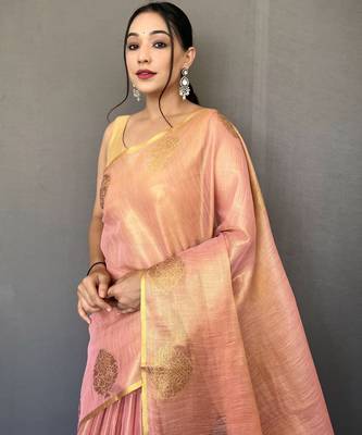Pink Shining Tissue silk blend Saree  1