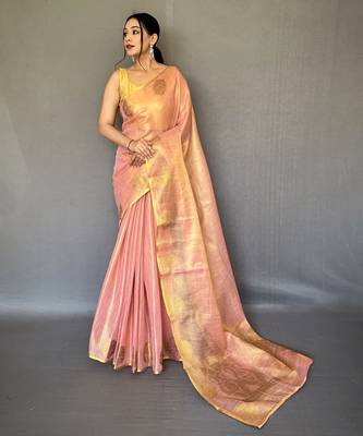 Pink Shining Tissue silk blend Saree  2