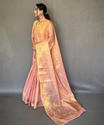 Pink Shining Tissue silk blend Saree  3