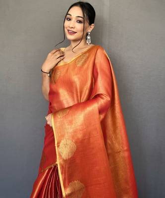 Red Shining Tissue silk blend Saree  1